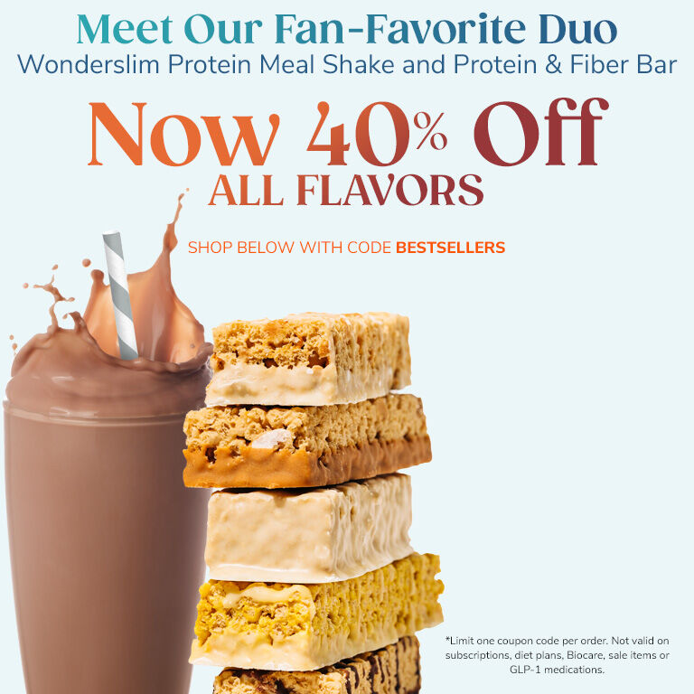 Meet Our Fan-Favorite Duo: Wonderslim Protein Meal Shake and Protein & Fiber Bar Now 40% OFF All Flavors. Shop below with code BESTSELLERS
