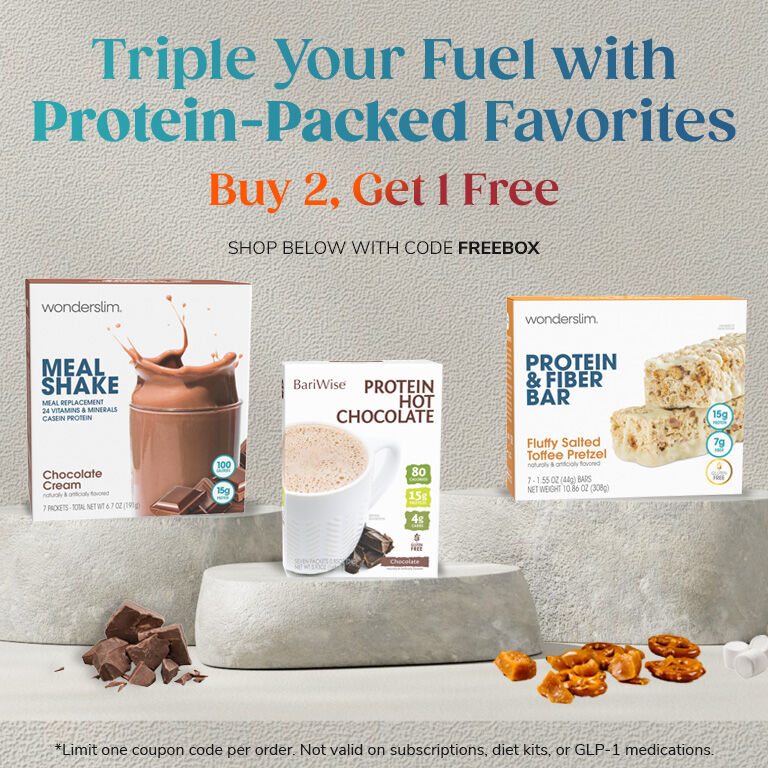Triple Your Fuel with Protein-Packed Favorites. Buy 2, Get 1 Free. Shop below with code FREEBOX