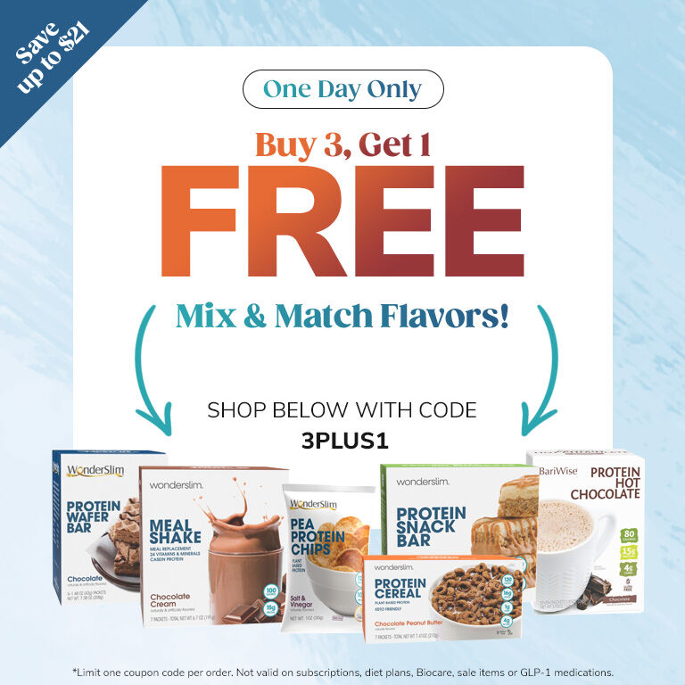 One Day Only. Buy 3, Get 1 Free. Mix & Match Flavors. Shop Below with Code 3PLUS1