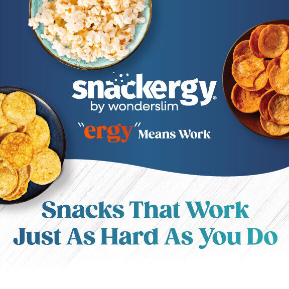Snackergy by Wonderslim. "ergy" means Work. Snacks That Work Just As Hard As You Do.