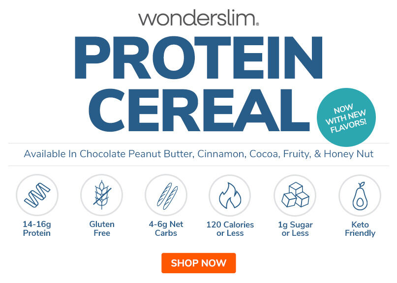 Wonderslim Protein Cereal | 14-15g Protein, Gluten Free, 4-6g Net Carbs, Keto Friendly