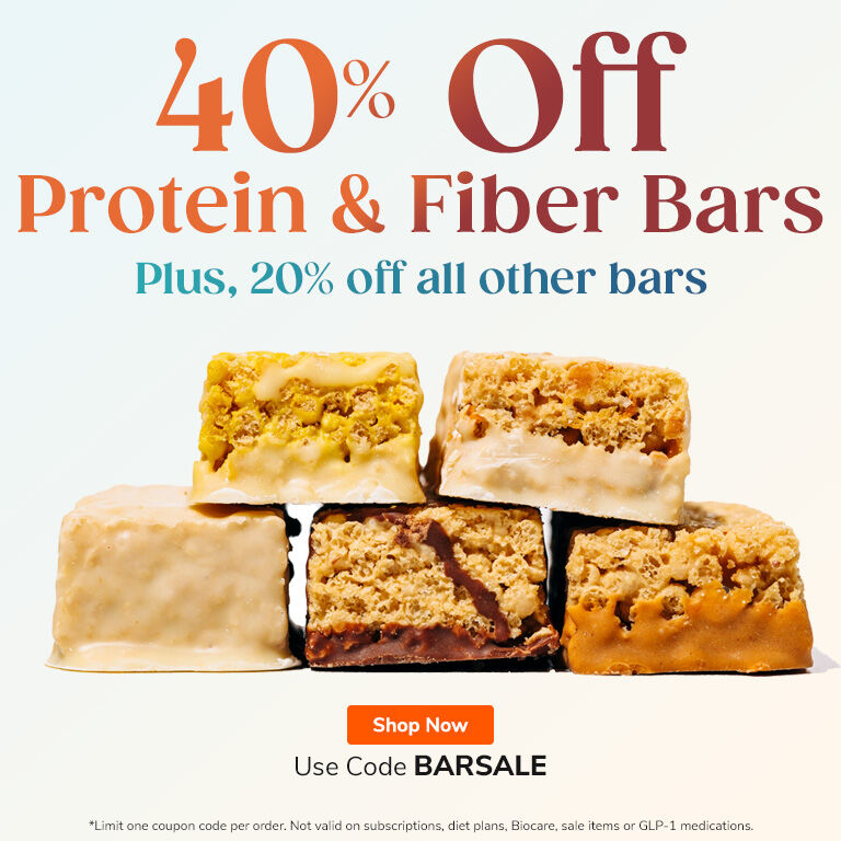 40% Off Protein & Fiber Bars. Plus, 20% Off All other Bars. Shop Now. Use Code BARSALE