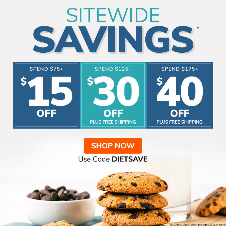 Sitewide Savings $15 Off Orders $75+, $30 Off Orders $125+ Plus Free Shipping, $40 off $175+ Plus Free Shipping - Use Code DIETSAVE