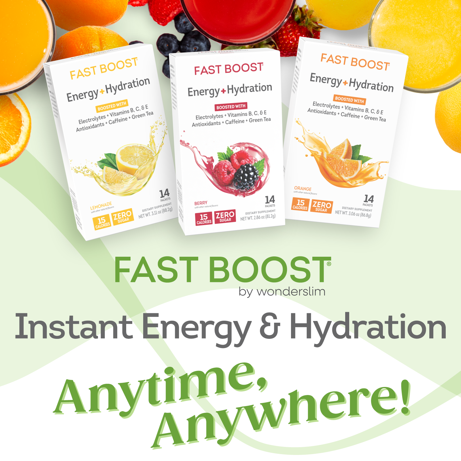 Fast Boost by Wonderslim. Instant Energy & Hydration Anytime, Anywhere.
