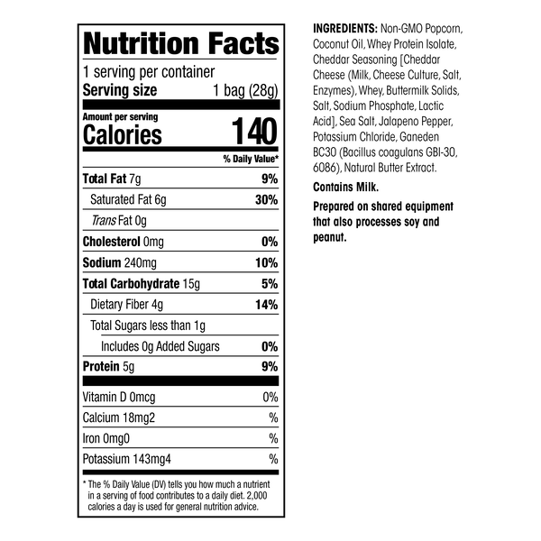 ProPop Protein Popcorn Snack, Cheddar Jalapeño (7ct) image number null